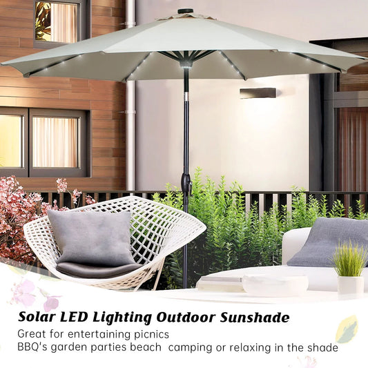 Albeoli Patio Umbrellas LED Patio Market Steel Tilt w/ Crank Outdoor